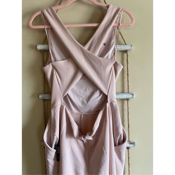 Express Light Pink Medium Jumpsuit V Neck Cross Back Knit Wide Leg Flare Jumpsui - Picture 5 of 8